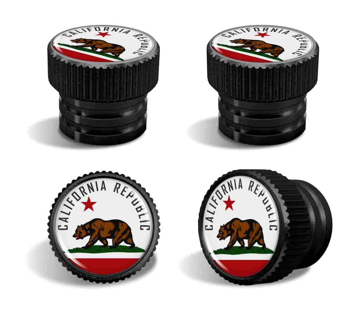 California Republic (Bear Flag) Tire Valve Stem Caps – Black Aluminum Set of 4